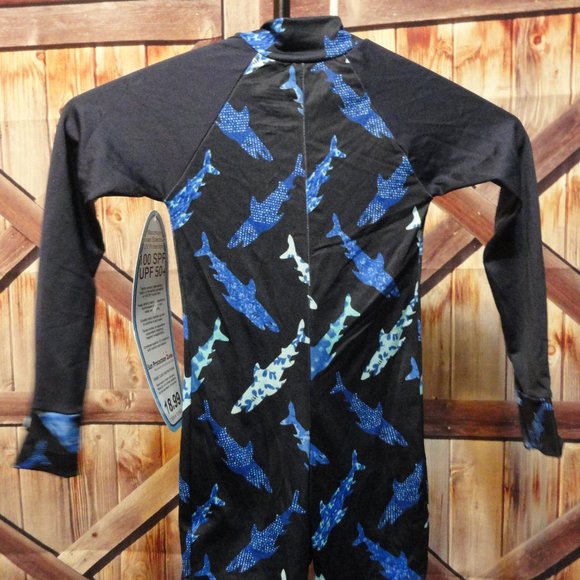 SunSkinz One piece 3/4zip Shark themed Sun Protection upf 50+ suit~long … - Picture 2 of 4